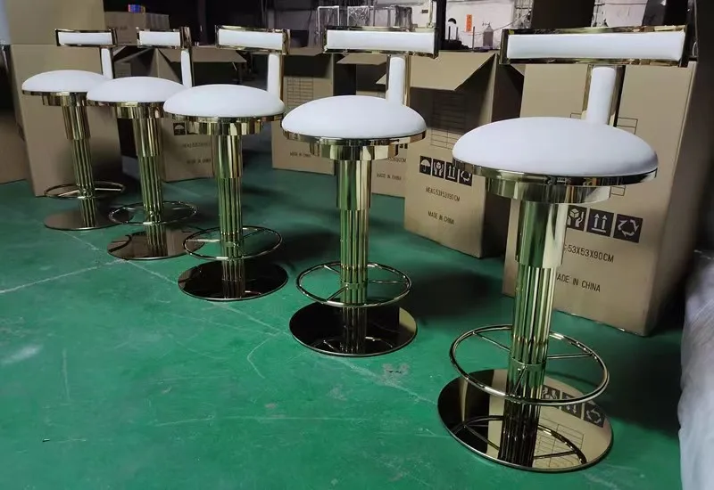 Luxury Stainless Steel Bar Chair Ktv Hotel Cafe Front Desk Stool Lift Swivel Chair Back Bar Chair