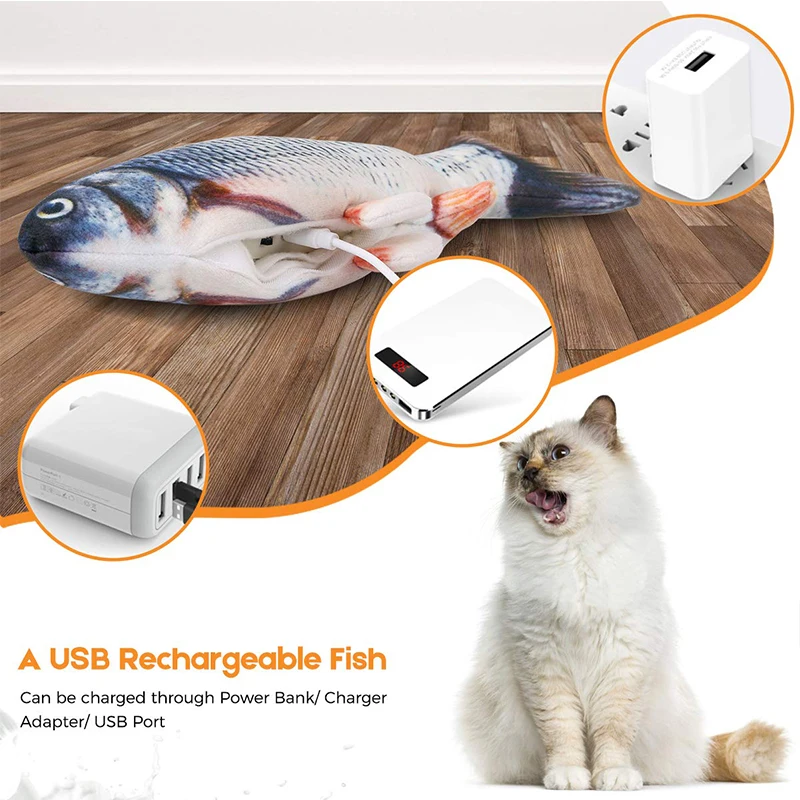 Usb Electric 3D Soft Simulation Wagging Moving Catnip Interactive Plush Swing Kitten Floppy Pet Fish Cat Toy For Cats