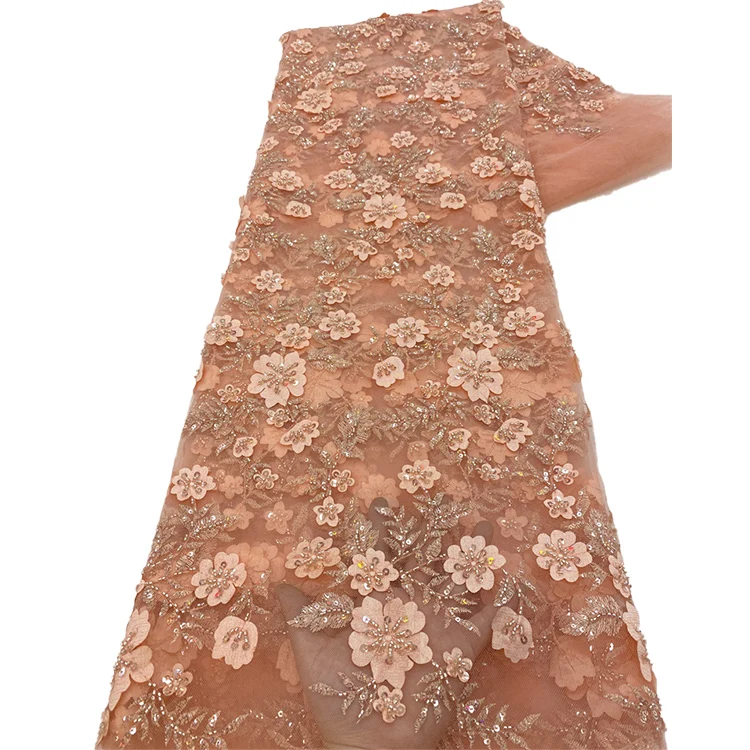 Satin Patch Purple Floral Embroidery Beads Lace Fabric Applique Sequins Embroidered Fabric Lace Material for Dress