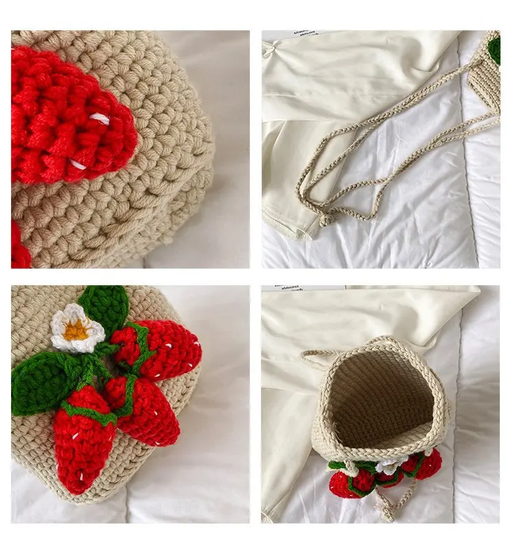 fashion wholesale handmade weave cute handbag crossbody or single shoulder strawberry knitting crochet bag purse for women girl