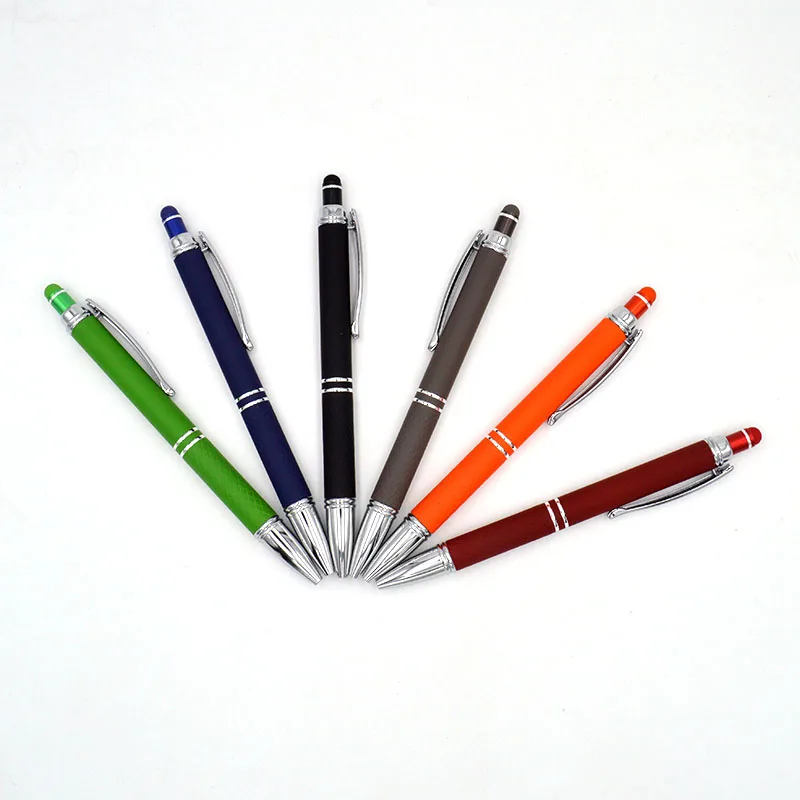 Colorful rubber finished business gift aluminum metal stylus ballpoint custom pen with logo