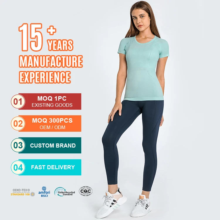 Оптовая продажа переработанная Экологичная одежда для фитнеса йоги спортивная спортзала бесшовная женские спортивные рубашки