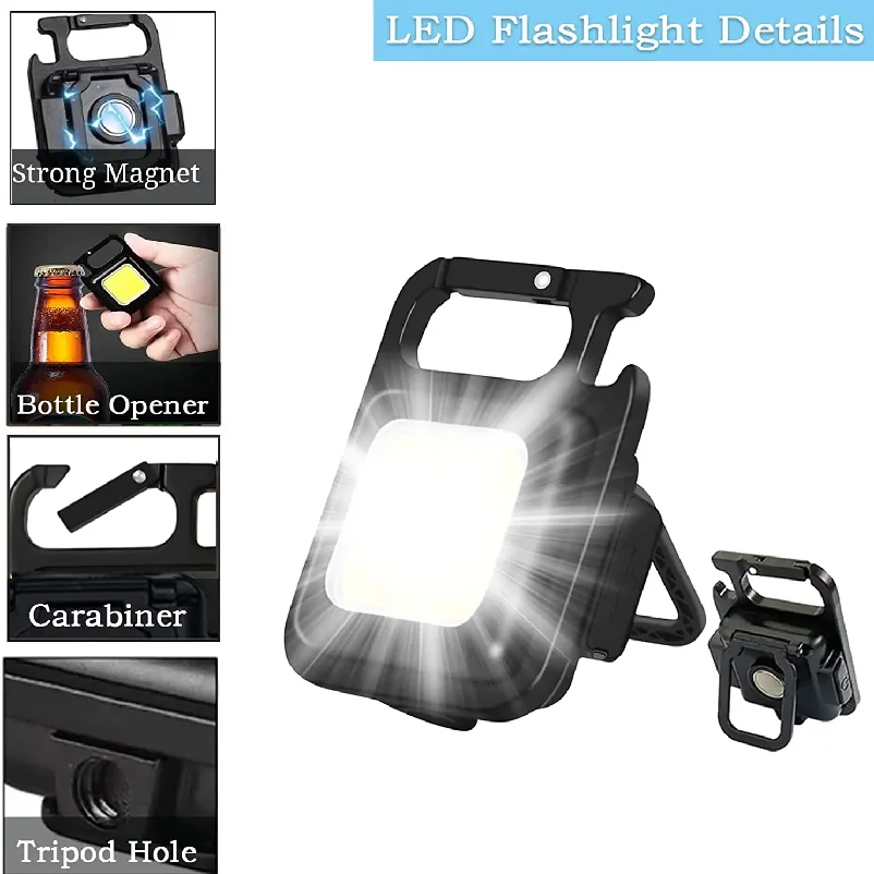 Mini Magnetic Led Keychain Light Flashlight Camping Flashlight Plastic Type C Rechargeable Portable Pocket Keychain