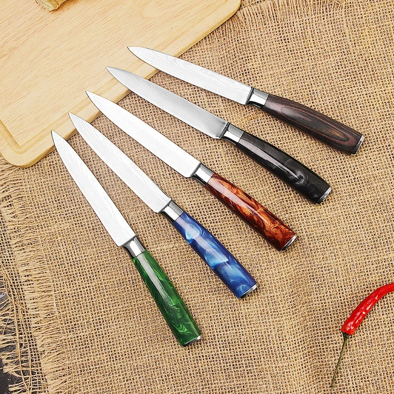 Laser damascus pattern blade  5 inch  utility knife kitchen knife for meat vegetable and fruit