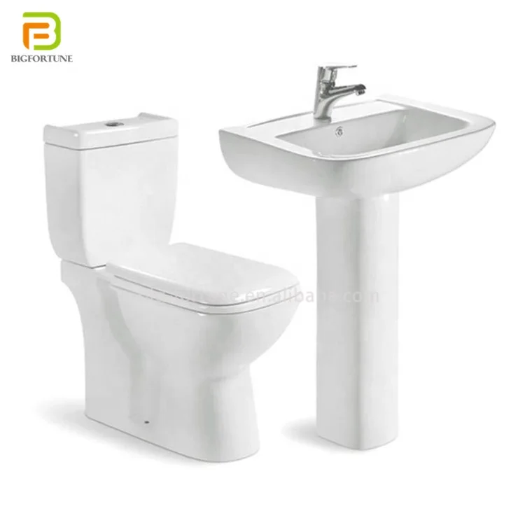 Wholesale cheap sanitary ware suite wc ceramic pedestal basin two piece toilets combination bathroom toilet set