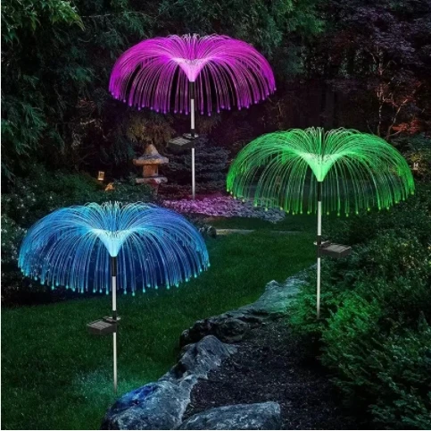 Garden landscape decoration IP65 outdoor waterproof LED solar fiber optic light jellyfish fountain light garden solar lawn light