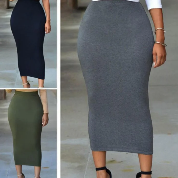 Plus Size S-XXL Wholesale Long Women Pencil Skirt Black High waisted Bodycon Office Maxi Skirts Work Wear Maxi Skirt