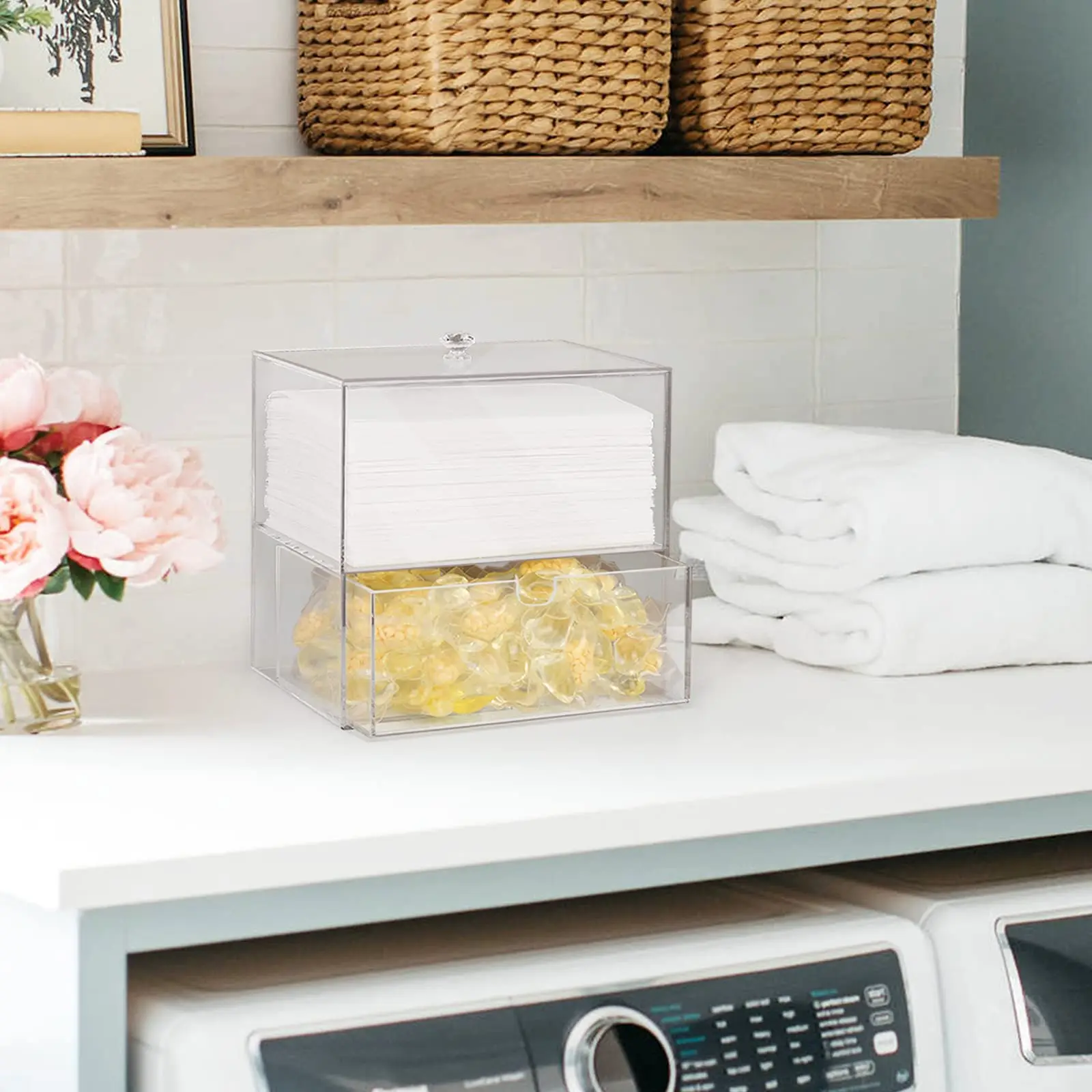 Custom Dryer Sheet Holder For Laundry Room Decor Storage And Organization, Clear Acrylic Dryer Sheets Dispenser Container