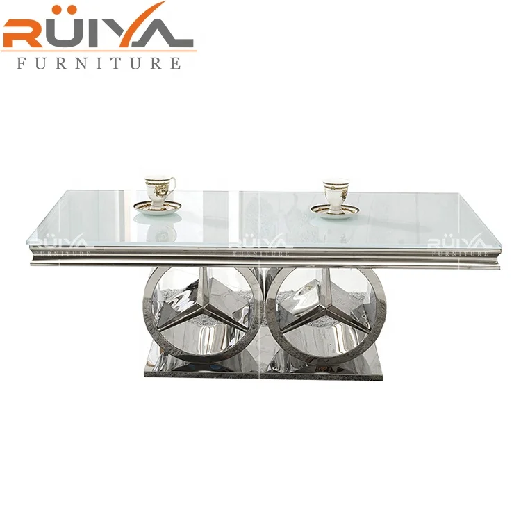 Guangzhou home furniture modern design glass coffee table set with silver frame