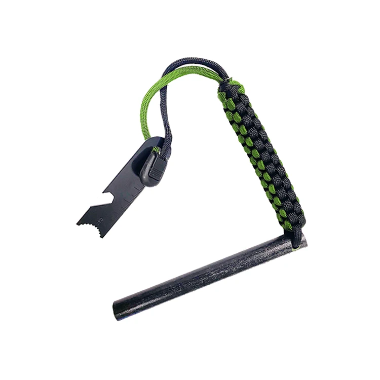 Firesteel Fire Starter Flint Black Handle GI Bushcraft Survival Fire Flint Striker Wth Paracord