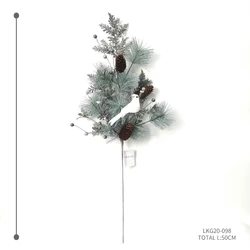 Christmas plastic blue glitter pine needle pick long stem with artificial white feather bird Christmas picks