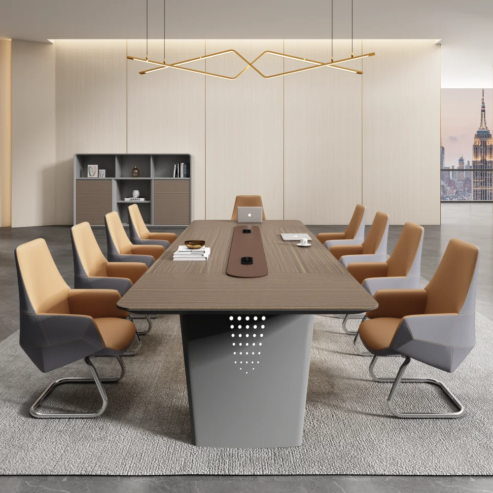 Modern office rectangular executive  meeting room table boardroom veneers multifunction socket 8,10,12 seater conference table