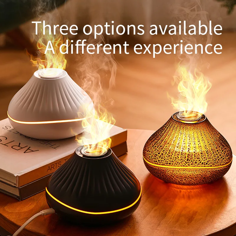 Home 160ml Water-soluble Aroma Oil Mute Aromatherapy machine diffuser volcanic ultrasonic flame aroma diffuser with night light
