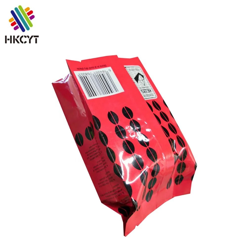 Custom Print Red Glossy Aluminum Coffee Bean Plastic  Side Gusset Pouch Packaging Bags Coffee Bag