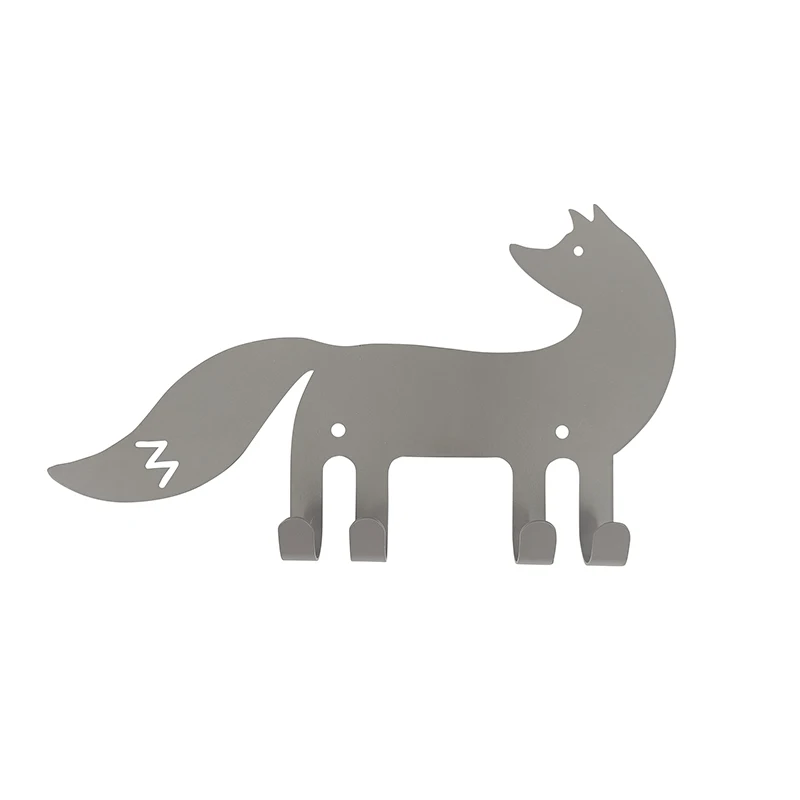 Metal Key Hanger Wall Decorative Fox Key Rack Organizer Self Adhesive Keychain Holder with 4 Key Hooks