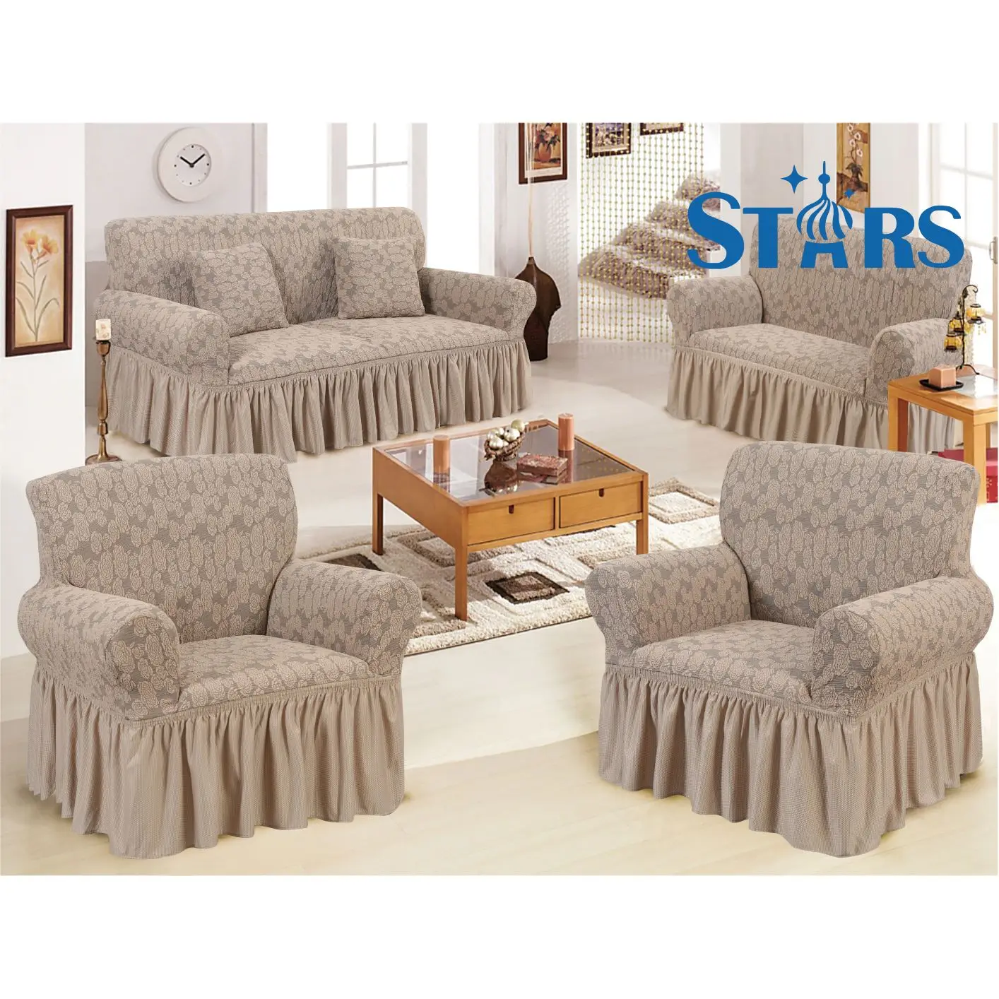 Wholesale new fashion printed woven jacquard sofa cover with skirt 3211 set