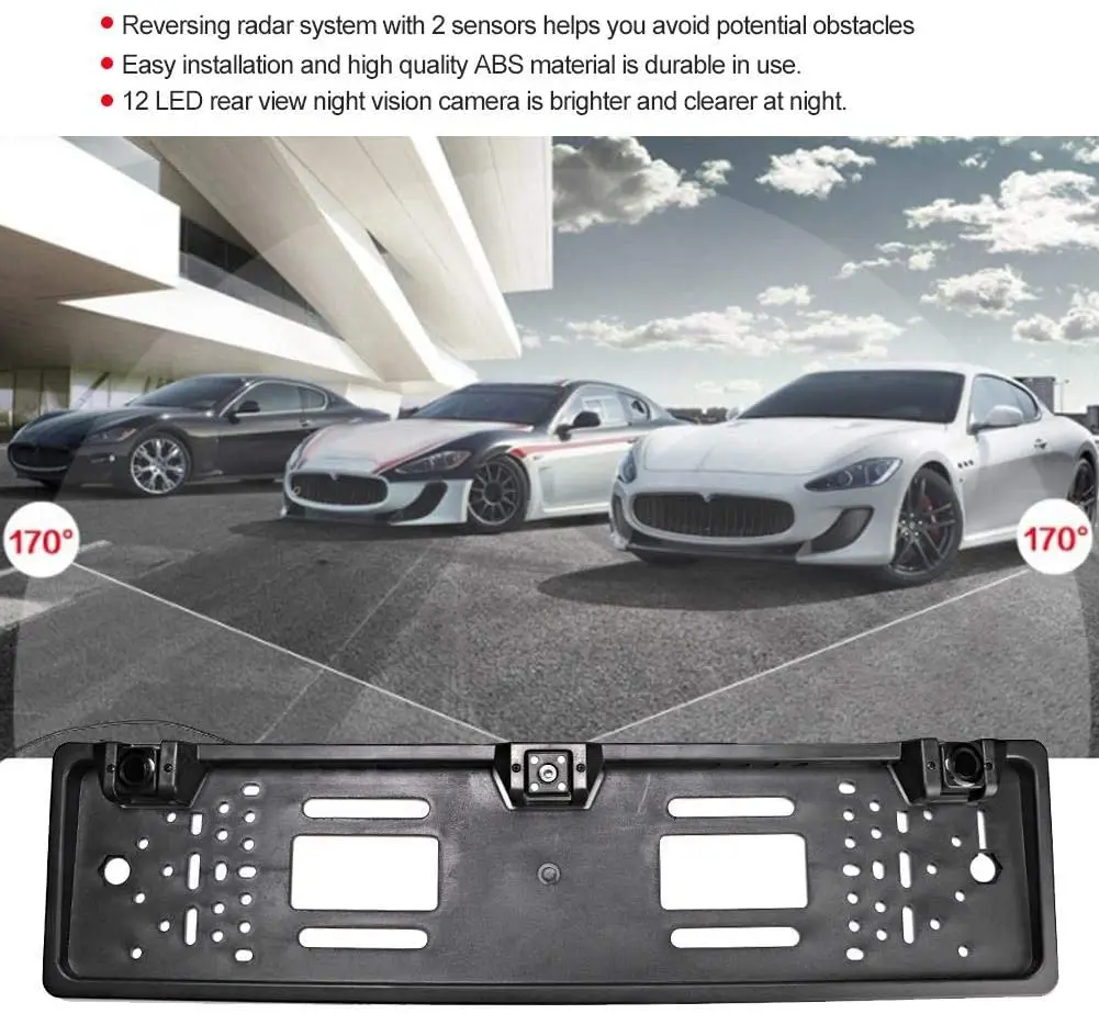 European Plate Frame Car License CCD Rear View Camera Parking sensor Two Reversing Radar and IR night vision wide ange camera