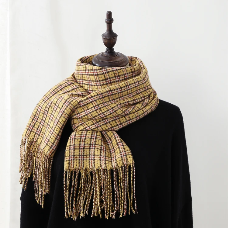 classic design warm soft pashmina  neck scarves shawl blanket ladies plaid tassel cashmere winter scarf for women