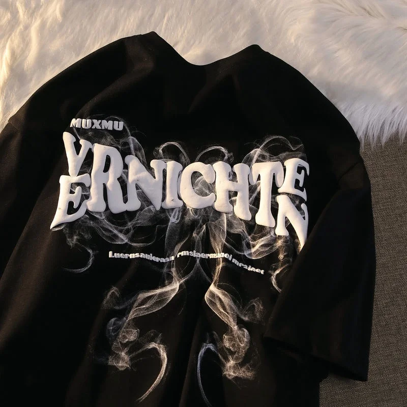 Professional Custom Manufacturer T-shirt Full  100% cotton Slim Fit Vintage Streetwear For Men Puff Printed