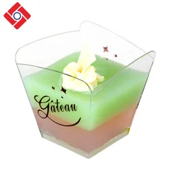 Custom Logo Printed Disposable Party Transparent Mini Square Plastic  Fruit Jelly Dessert Cups