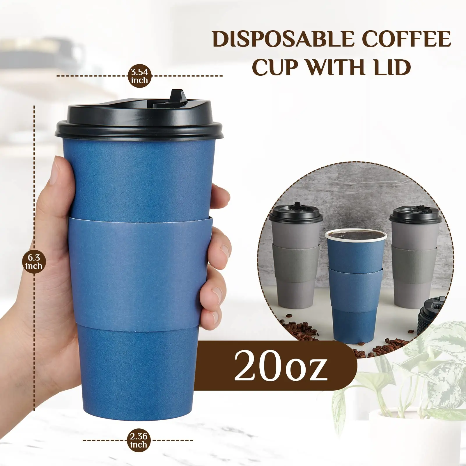 Hot Sale Custom Printed Disposable  20oz Eco Friendly Large Coffee Paper Cup with Lids Straws