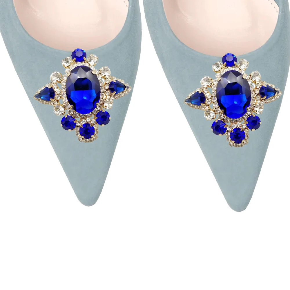 Customized Colorful Rhinestone Crystal Shoe Brooch Metal Shoe Buckle For Women High Heels Sandals Bags Upper Decor Accessories