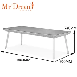 Garden aluminum frame rectangle dining table with clear glass outdoor furniture for villa