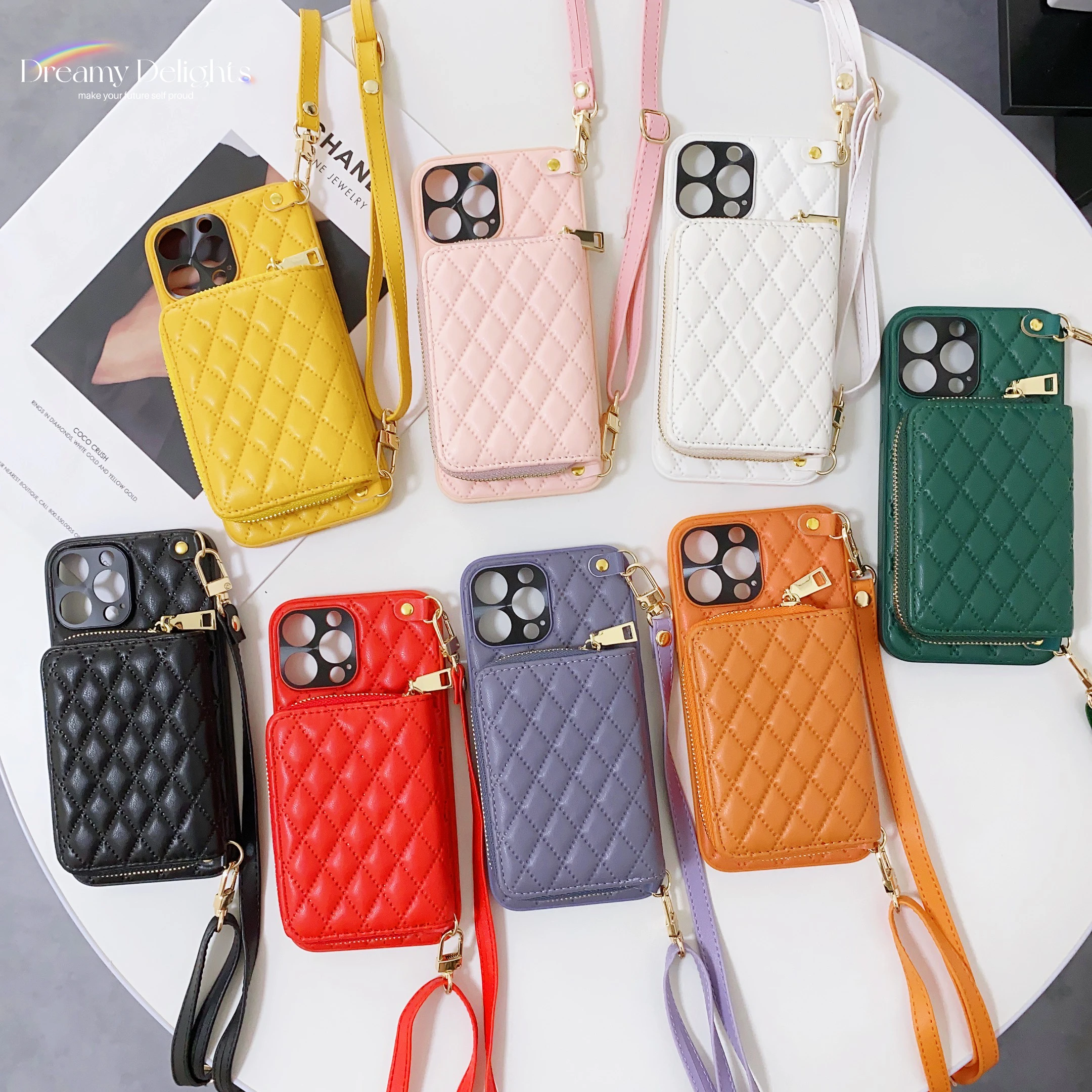 Cell Phone Cases With Over The Shoulder Strap Leather Mobile Phone Cover Wallet Card Bag For Apple Iphone 11 12 13 14 Pro Max