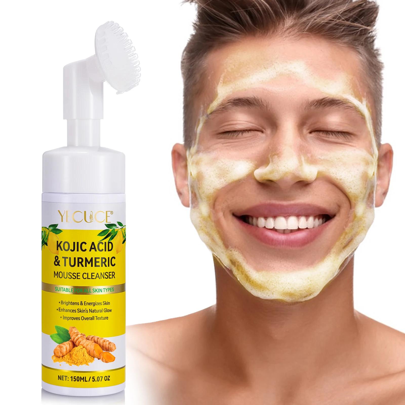 Private Label Face Wash Acne Pimple Dark Spot Removal Deep Cleaning Facial Whitening Kojic Acid Turmeric Facial Cleanser Mousse