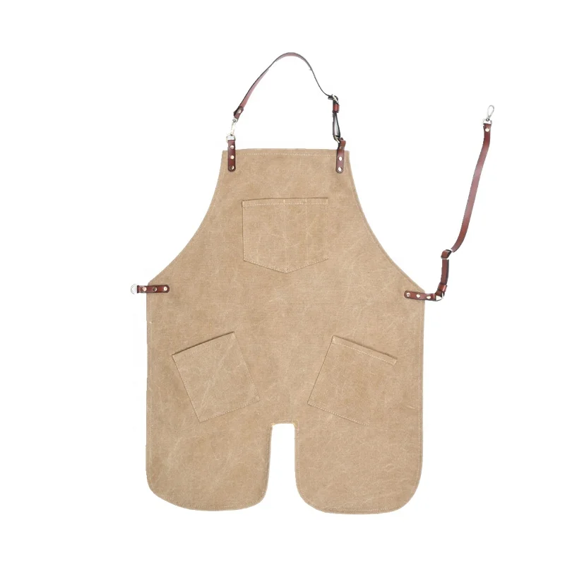 Split work overalls hanging neck leather shoulder strap canvas apron men protective overalls welder apron custom logo