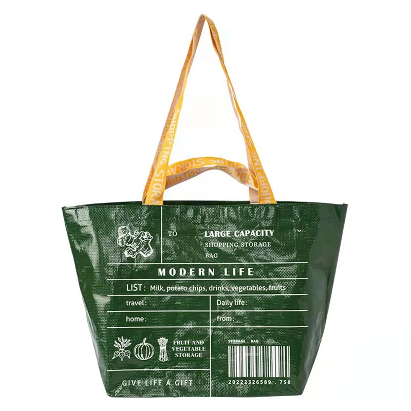 Fashion Handbag Shopping Bag Waterproof Large-capacity Beach Bag Reusable Green RPET Woven Bag with logo