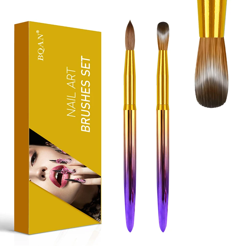 Высококачественное покрытие фиолетовый и золотой градиентный цвет #2 ~ #24 100% чистый колинский набор акриловых кистей для ногтей