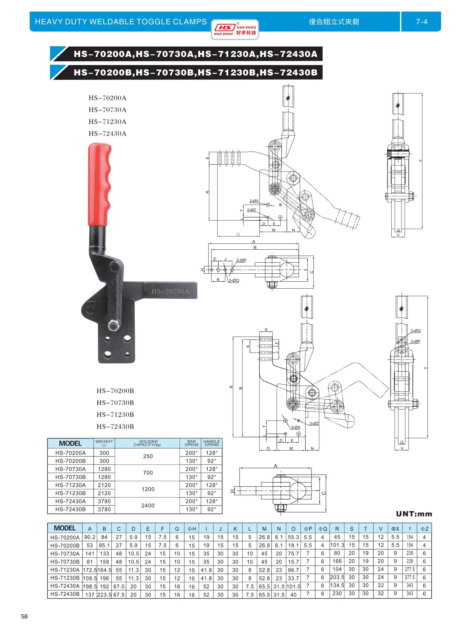 700kg/1540LB clamp supplier in China Zinc-plated toggle clamp heavy duty HS-70730A used on jigs of car
