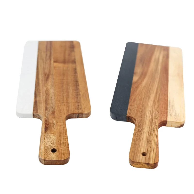 Acacia Wood and Faux Marble Cheese Board with Handle, acacia wood marble cutting board