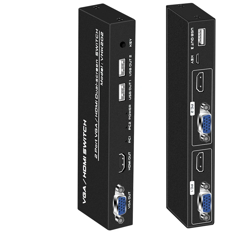 FJ-VHK202 FJGEAR 4K 2 Port 2 in 2 out VGA/HDMI dual-screen KVM Switch support 3840*2160@30Hz resolution USB2.0