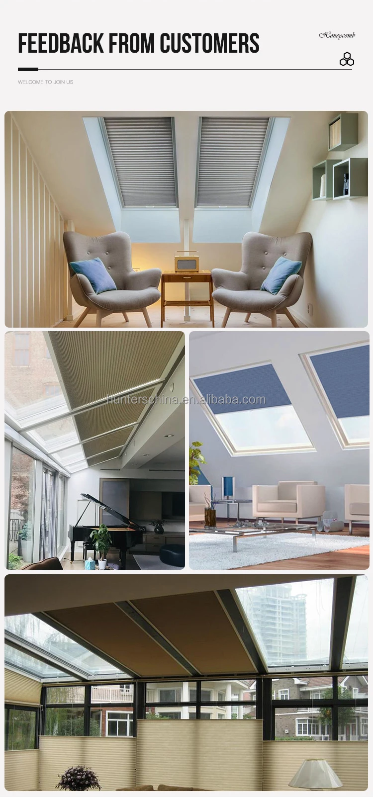 Modern Sun Shade Honeycomb Skylight Manual Cellular Shades Honeycomb Skylight for Roof Windows