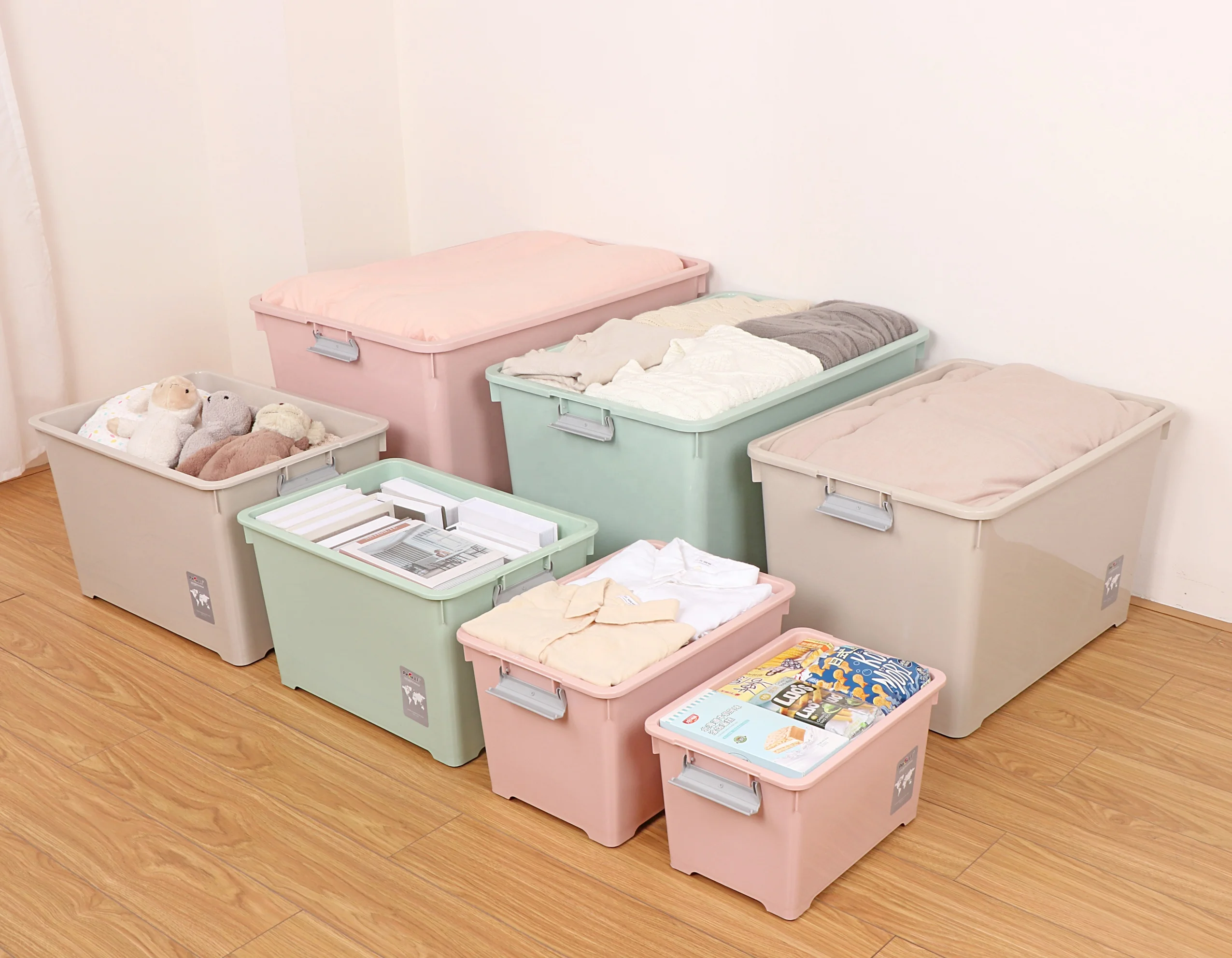 Large Capacity Multi-purpose Plastic Toy Storage Box Solid Color Storage Box with Wheels Organiser Storage Box