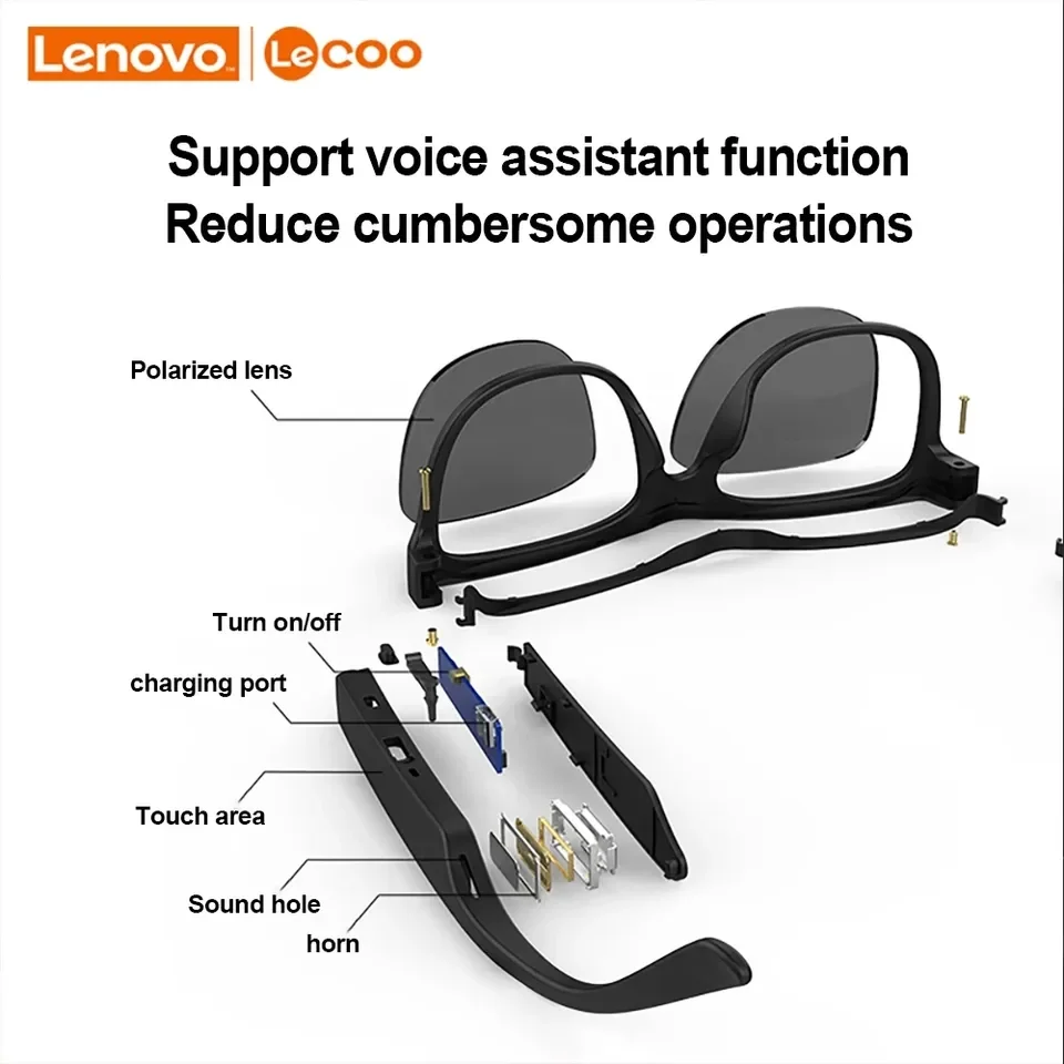 Lenovo Lecoo C8 smart Wireless  Unisex Polarized Sunglasses Bone Conduction Headphones Audio Headsets Smart Audio Music Glasses