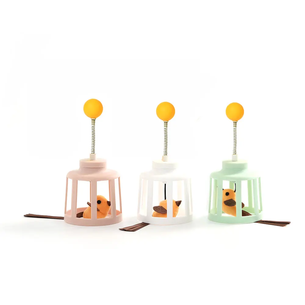 New Bird Cage Design Interactive Removable Feather Pet Toy Electric Sound Cat Toy With Bird Calls