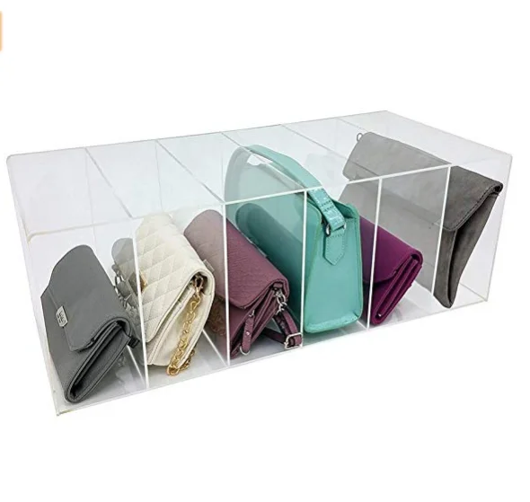 Bespoke 6 Slots Acrylic Clear Handbag Evening Bag Display Organizer Lucite Purse Storage Box Shelf