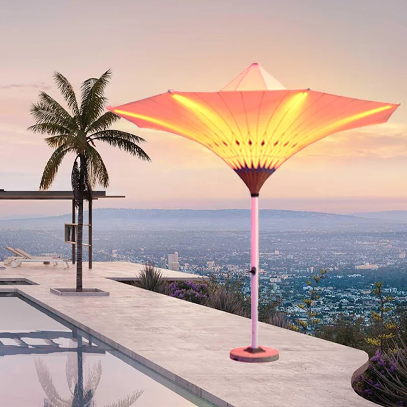 Outdoor Beach Garden  Patio Sun Umbrella With Logo And Led Strip Light Parasols Umbrellas