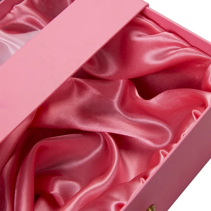 
Luxury hair extension gift or wigs packaging drawer boxes with crystal handle and silk inside 