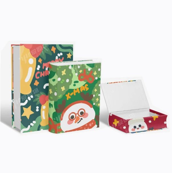 Custom Printed Vintage Style Rigid Cardboard Faux Book Shape Gift Boxes with Magnet Closure Christmas decorative Box