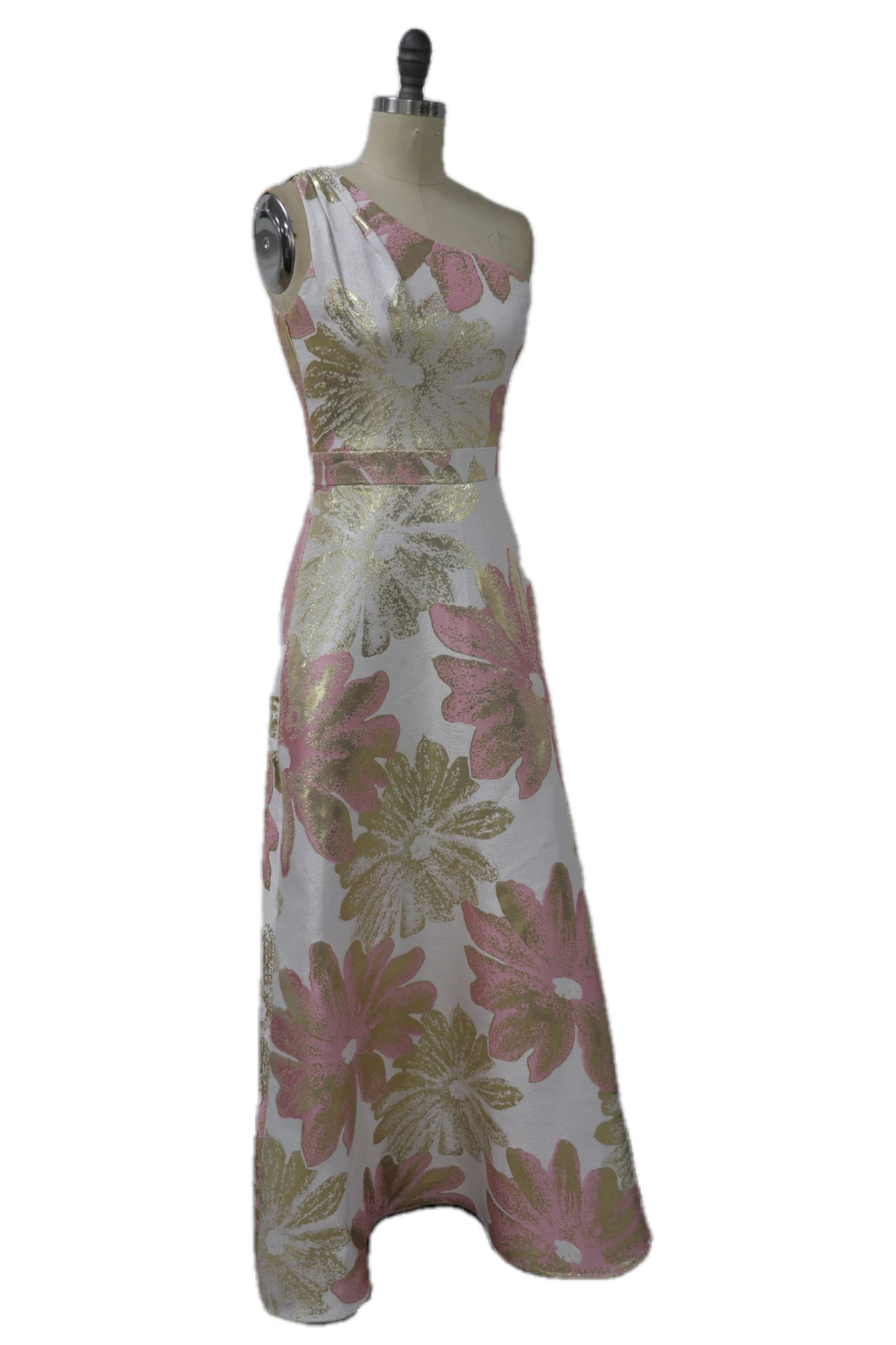 
Middle East Latest One Shoulder Maxi Prom Dress Long Gown Gold Jacquard Party Evening Dress 