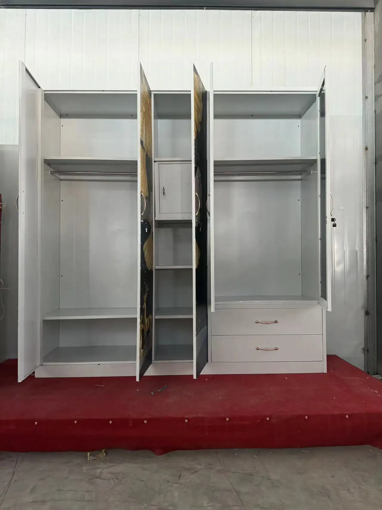 Bedroom furniture portable fitted built in cheap colour metal closet corner wardrobe for online sale