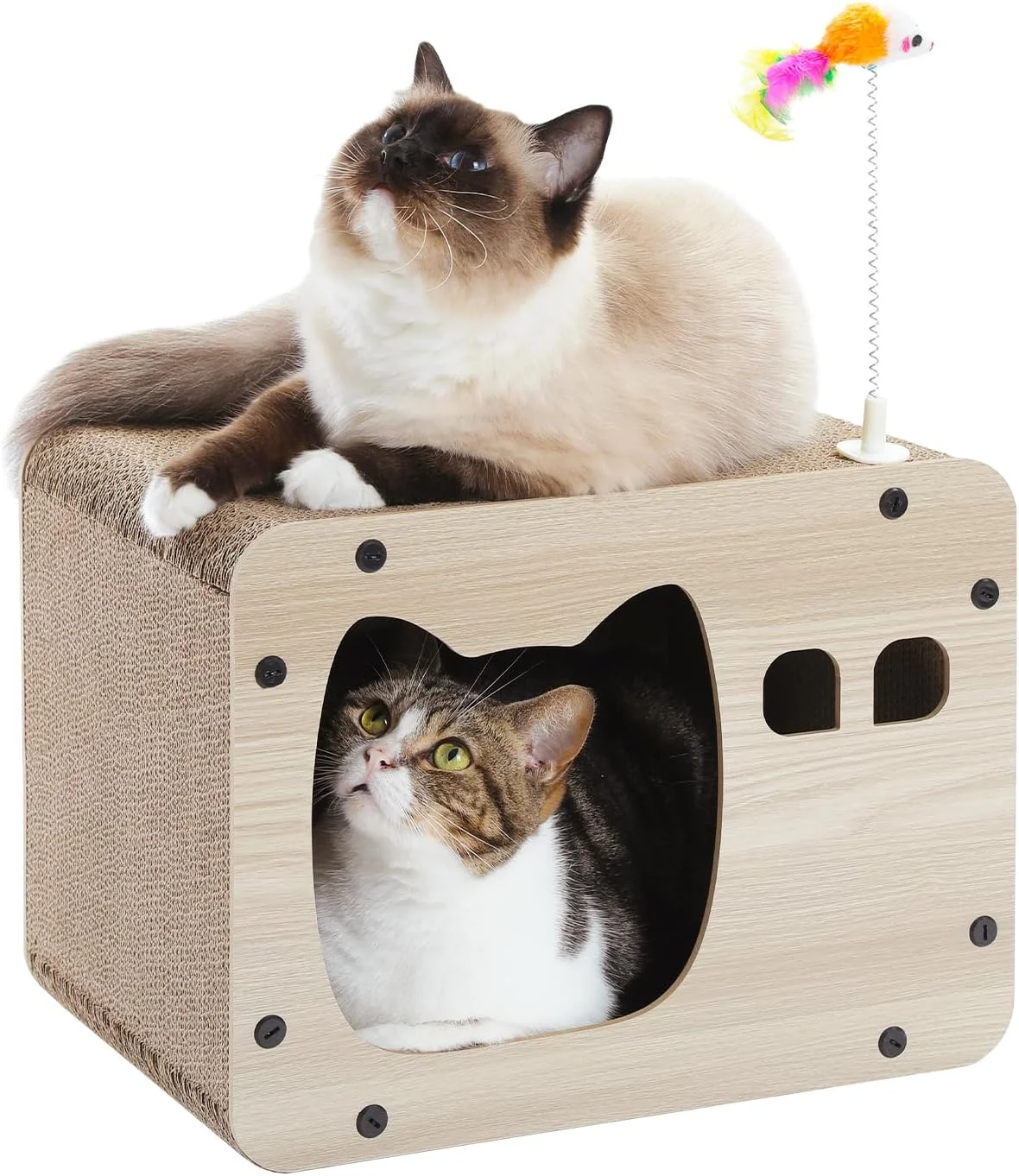 MOWE LOVE Cat Scratcher Board картонная гофрированная 2 в 1 универсальная Когтеточка с пружинной игрушкой-мышкой для домашних кошек