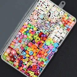 New Design 15 Grids Letter  Number Plastic Acrylic Round Cube Smile Face Flower Alphabet DIY Beads Kit For Jewelry Making