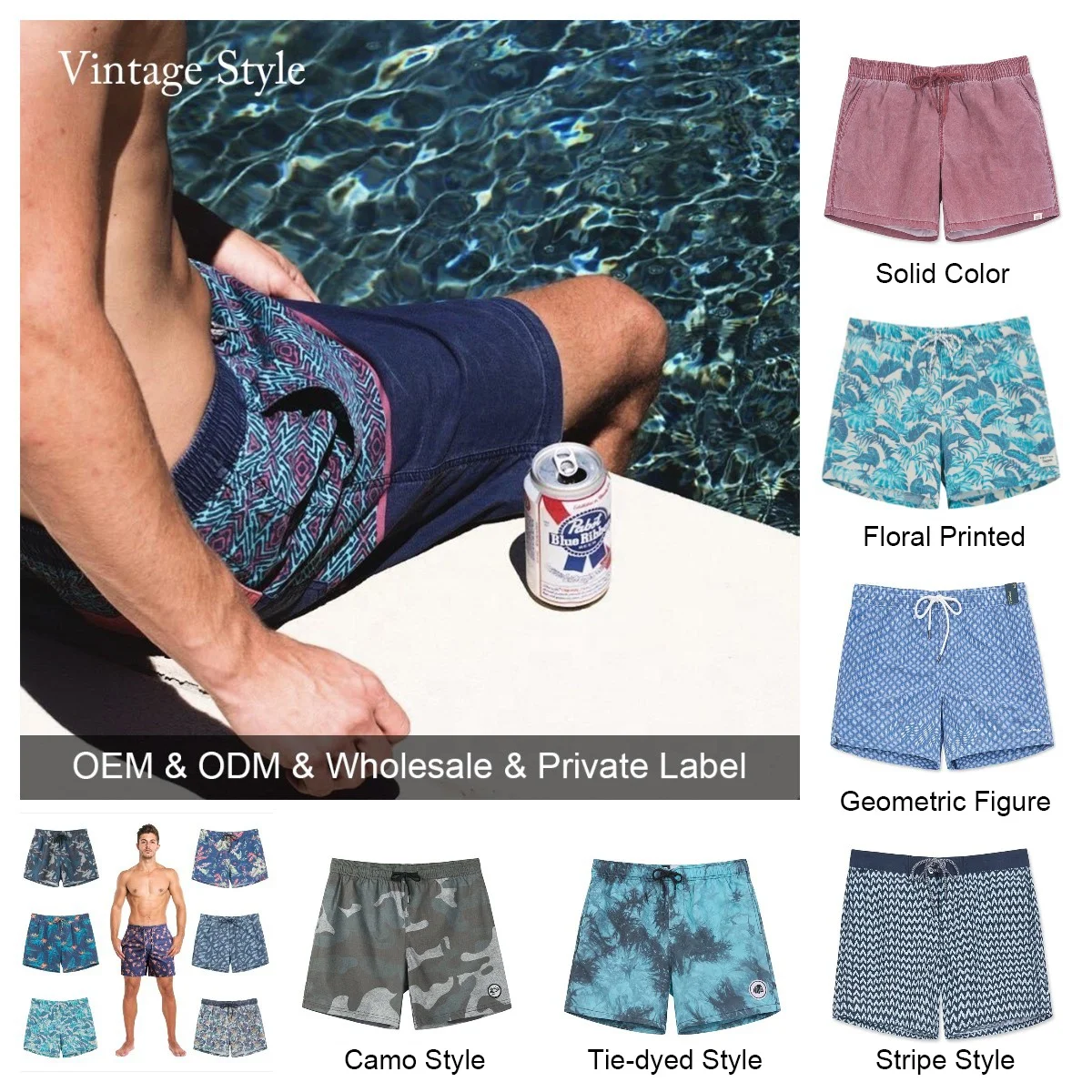 Factory Direct Printing Mens 100% Polyester Custom Logo Trunks Swim Shorts For Sale quick dry stripe swim trunk