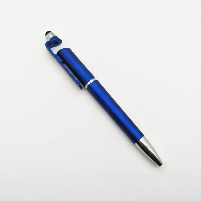 Promotional Gift Customized Logo Printing Blue Plastic Ball Pen with Touch Screen and Mobile Phone holder