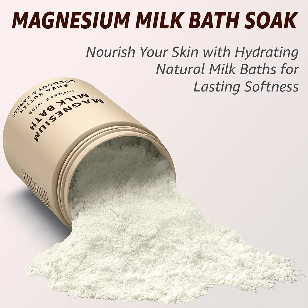 Coconut & Vanilla Moisturize Soften Skin Creamy Magnesium Milk Bath Soak Powder Infused with Shea Butter